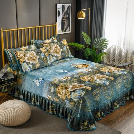 91家纺网 家纺一手货源 找家纺 雨洋家纺 2025新款加厚金貂绒床裙床盖 绿野仙踪