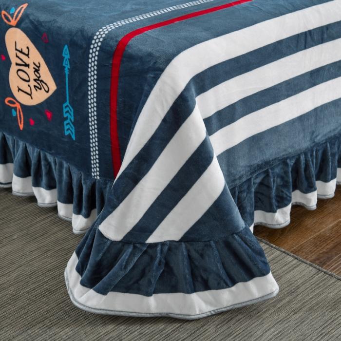 91家纺网 家纺一手货源 找家纺 雨洋家纺 2025新款加厚金貂绒床裙床盖 爱心箭