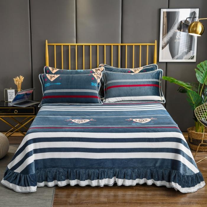 91家纺网 家纺一手货源 找家纺 雨洋家纺 2025新款加厚金貂绒床裙床盖 爱心箭