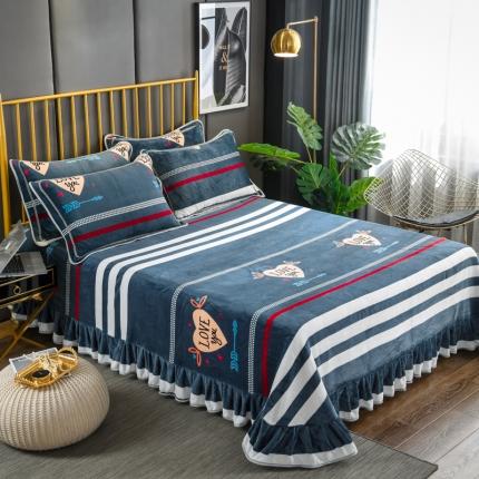 雨洋家纺 2025新款加厚金貂绒床裙床盖 爱心箭