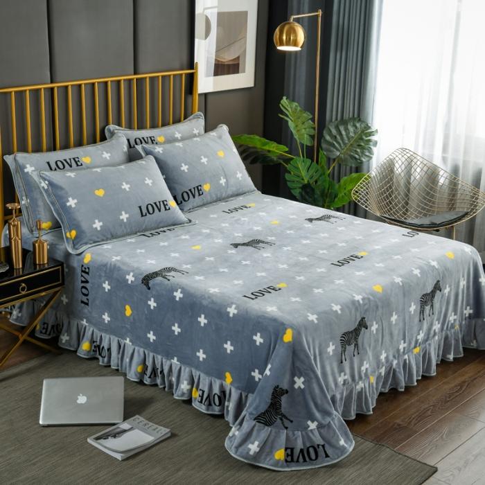 91家纺网 家纺一手货源 找家纺 雨洋家纺 2025新款加厚金貂绒床裙床盖 斑马