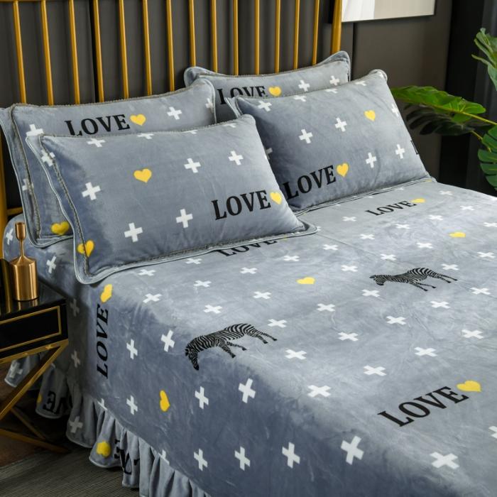 91家纺网 家纺一手货源 找家纺 雨洋家纺 2025新款加厚金貂绒床裙床盖 斑马