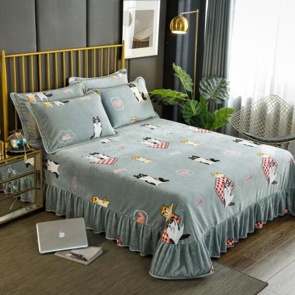 雨洋家纺 2025新款加厚金貂绒床裙床盖 哈士奇