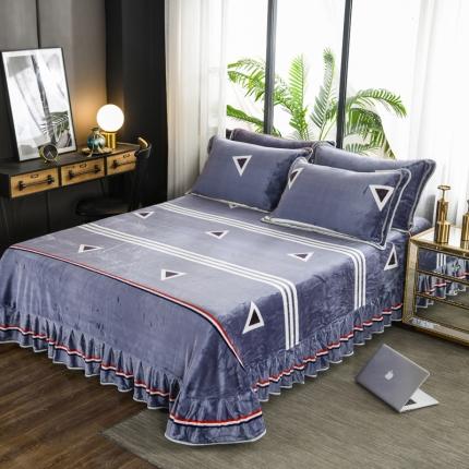 雨洋家纺 2025新款加厚金貂绒床裙床盖 横条三角