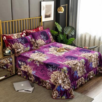 雨洋家纺 2025新款加厚金貂绒床裙床盖 花语怡然