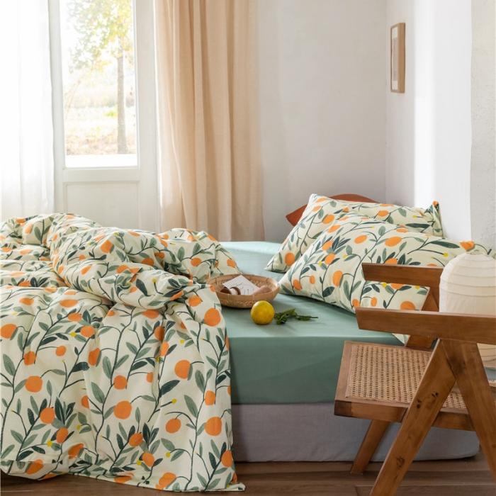 91家纺网 家纺一手货源 找家纺 棉眠 2019新款全棉13070四件套 小金桔