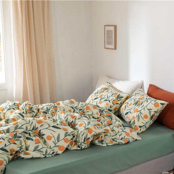 91家纺网 家纺一手货源 找家纺 棉眠 2019新款全棉13070四件套 小金桔