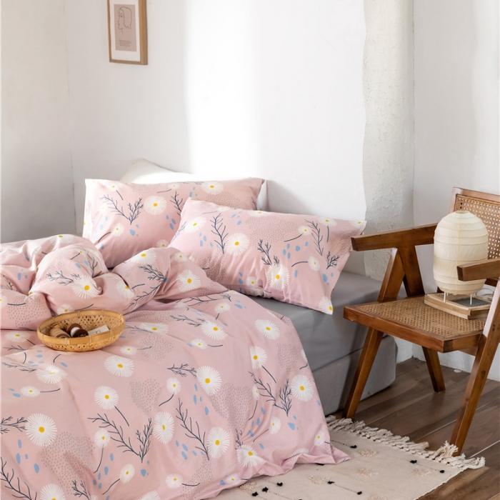 91家纺网 家纺一手货源 找家纺 棉眠 2019新款全棉13070四件套 洋甘菊-粉