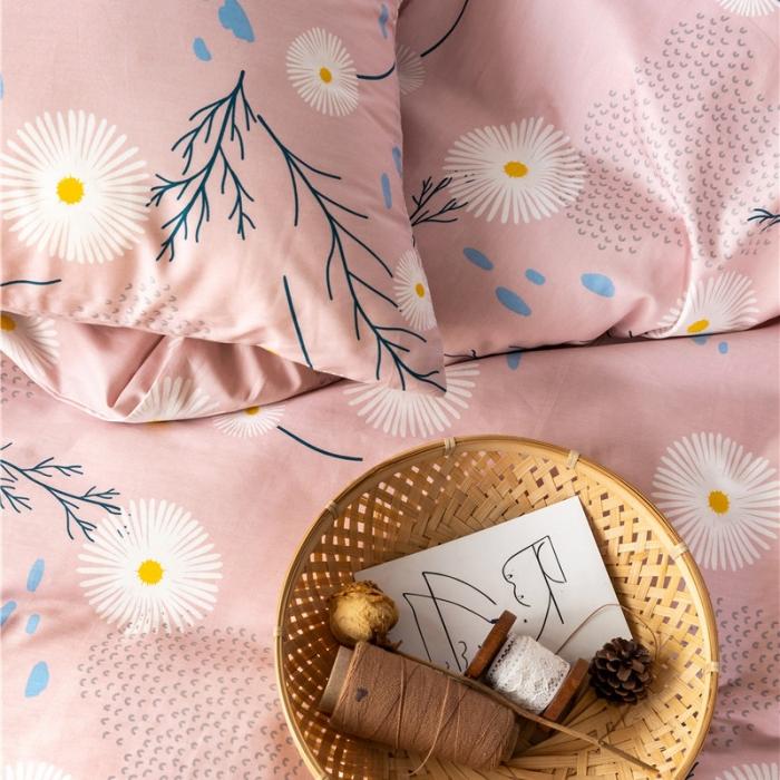 91家纺网 家纺一手货源 找家纺 棉眠 2019新款全棉13070四件套 洋甘菊-粉