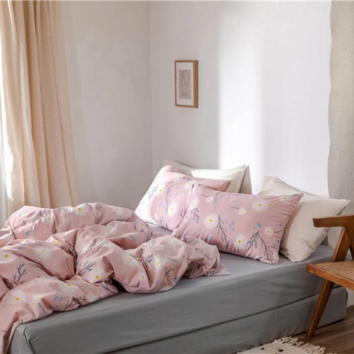 91家纺网 家纺一手货源 找家纺 棉眠 2019新款全棉13070四件套 洋甘菊-粉