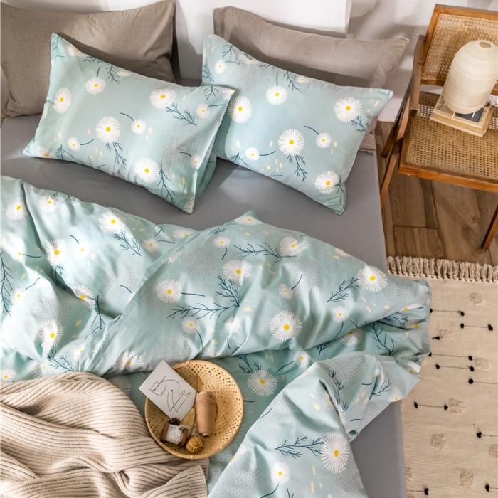 91家纺网 家纺一手货源 找家纺 棉眠 2019新款全棉13070四件套 洋甘菊-绿