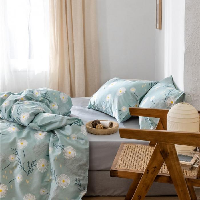 91家纺网 家纺一手货源 找家纺 棉眠 2019新款全棉13070四件套 洋甘菊-绿