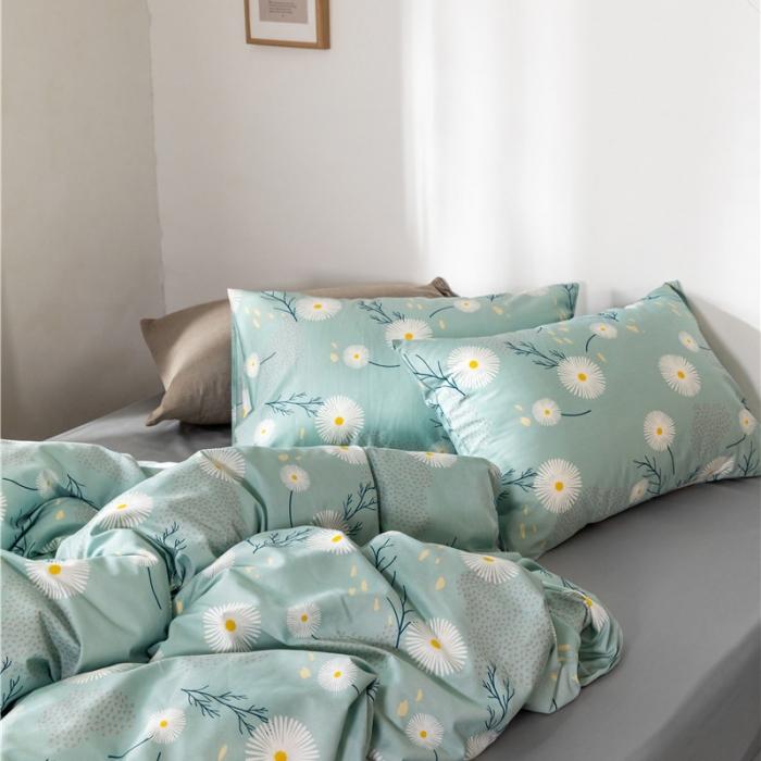 91家纺网 家纺一手货源 找家纺 棉眠 2019新款全棉13070四件套 洋甘菊-绿