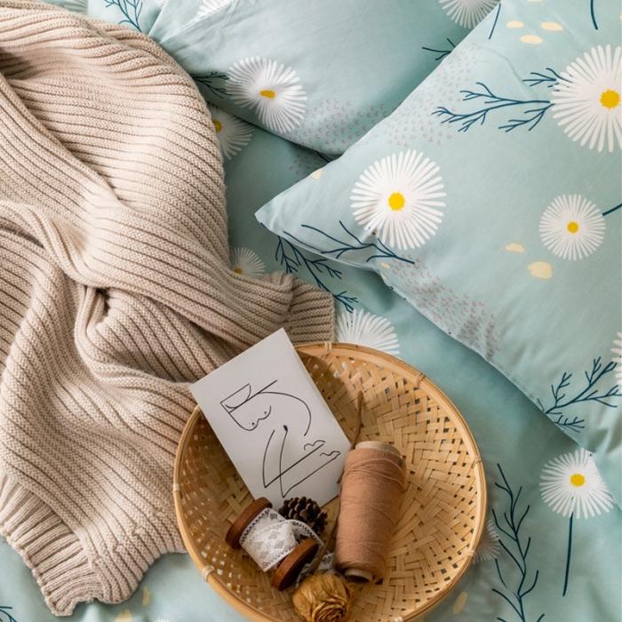 91家纺网 家纺一手货源 找家纺 棉眠 2019新款全棉13070四件套 洋甘菊-绿