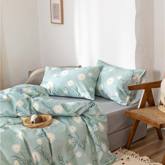 91家纺网 家纺一手货源 找家纺 棉眠 2019新款全棉13070四件套 洋甘菊-绿