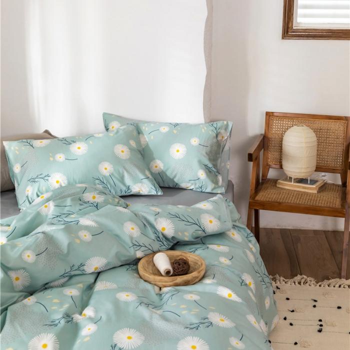 91家纺网 家纺一手货源 找家纺 棉眠 2019新款全棉13070四件套 洋甘菊-绿