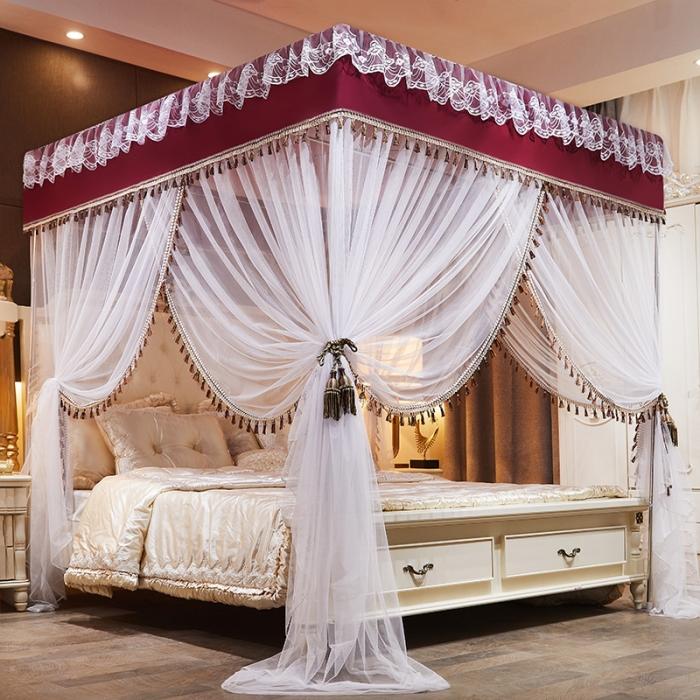 91家纺网 家纺一手货源 找家纺 艾晶美 2019豪华床幔蚊帐单帐纱单布帘单布防尘顶雅韵-酒红
