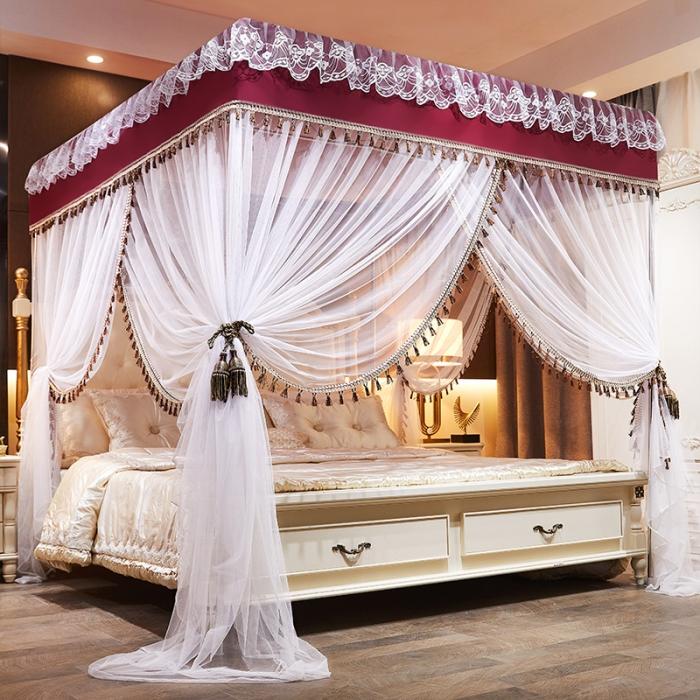 91家纺网 家纺一手货源 找家纺 艾晶美 2019豪华床幔蚊帐单帐纱单布帘单布防尘顶雅韵-酒红