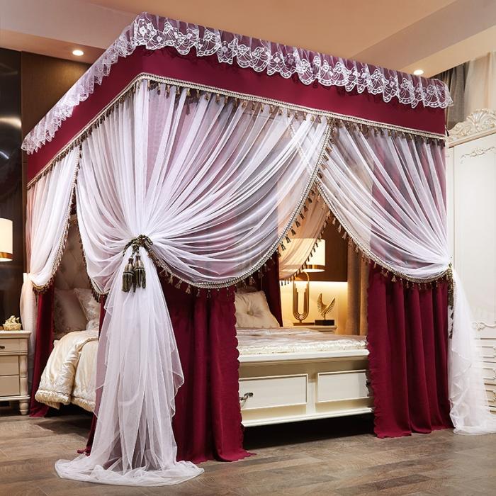 91家纺网 家纺一手货源 找家纺 艾晶美 2019豪华床幔蚊帐单帐纱单布帘单布防尘顶雅韵-酒红