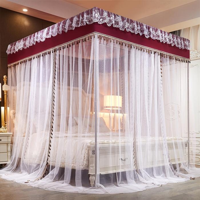 91家纺网 家纺一手货源 找家纺 艾晶美 2019豪华床幔蚊帐单帐纱单布帘单布防尘顶雅韵-酒红