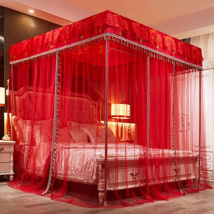 91家纺网 家纺一手货源 找家纺 艾晶美 2019豪华床幔蚊帐单帐纱单布帘单布防尘顶 永结同心