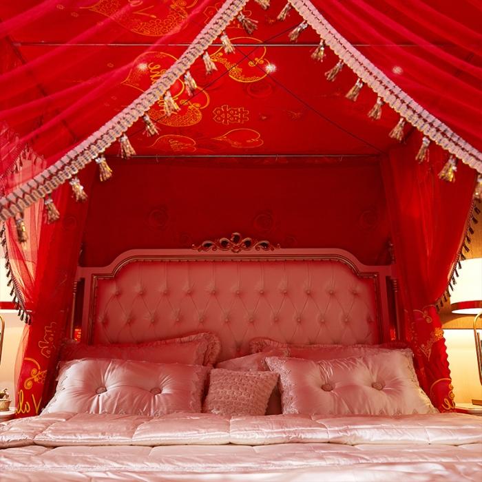 91家纺网 家纺一手货源 找家纺 艾晶美 2019豪华床幔蚊帐单帐纱单布帘单布防尘顶 永结同心