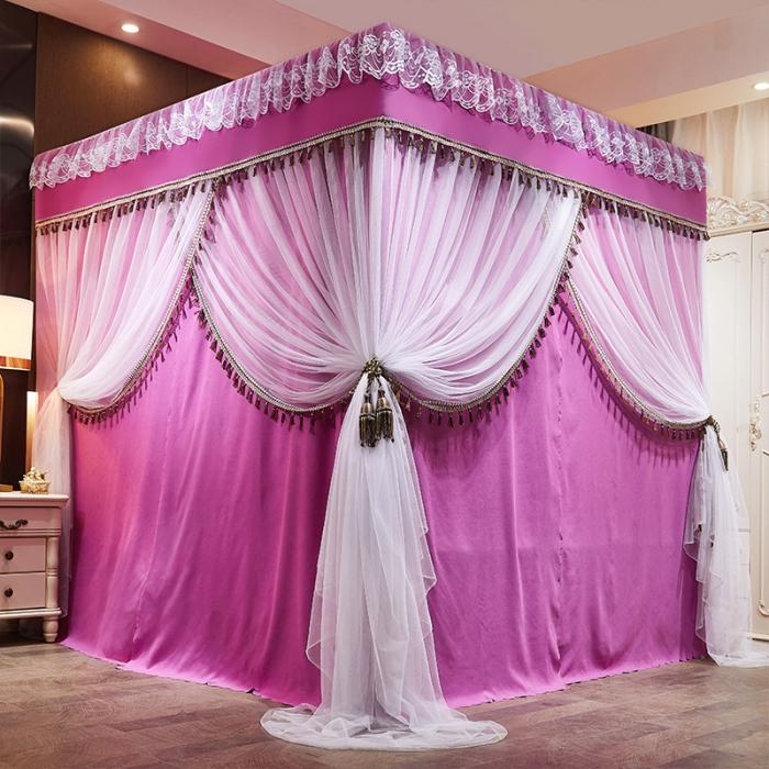 91家纺网 家纺一手货源 找家纺 艾晶美 2019豪华床幔蚊帐单帐纱单布帘单布防尘顶优雅-茄紫