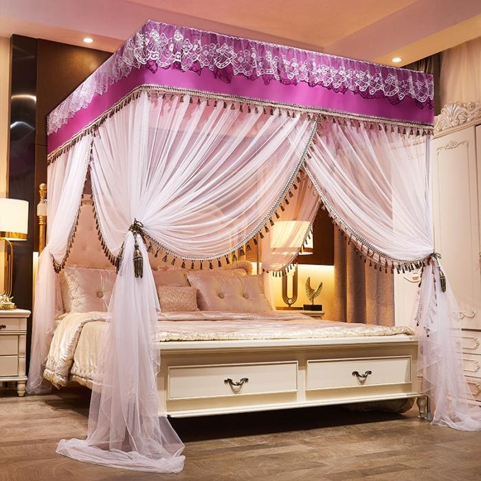 91家纺网 家纺一手货源 找家纺 艾晶美 2019豪华床幔蚊帐单帐纱单布帘单布防尘顶优雅-茄紫