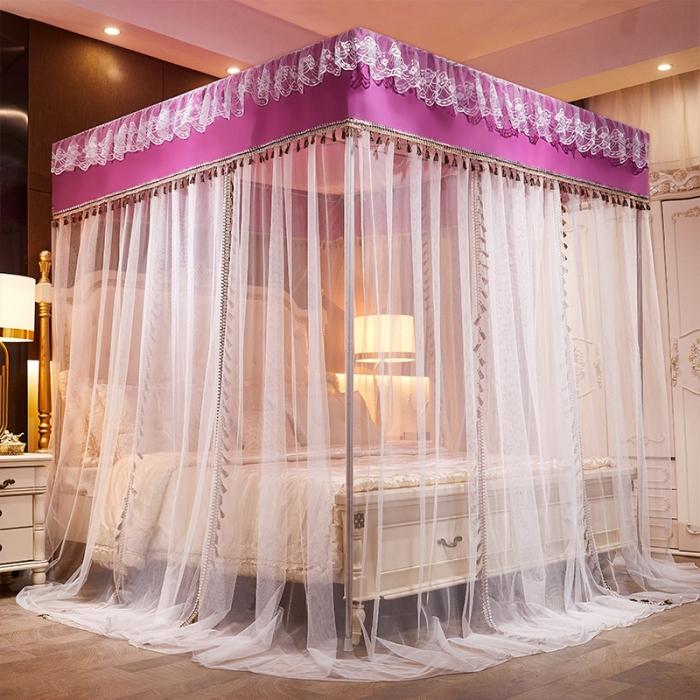 91家纺网 家纺一手货源 找家纺 艾晶美 2019豪华床幔蚊帐单帐纱单布帘单布防尘顶优雅-茄紫