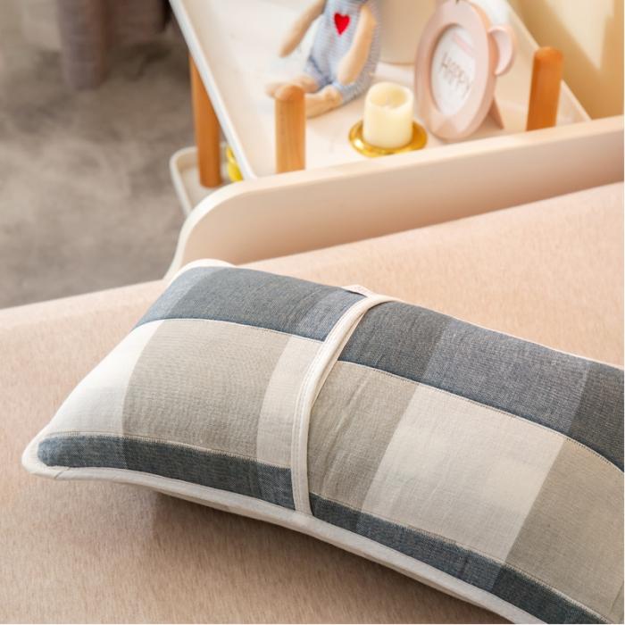 91家纺网 家纺一手货源 找家纺 A类纯棉六层纱布枕套婴儿童幼儿园枕皮全棉宝宝枕头套日式大格蓝