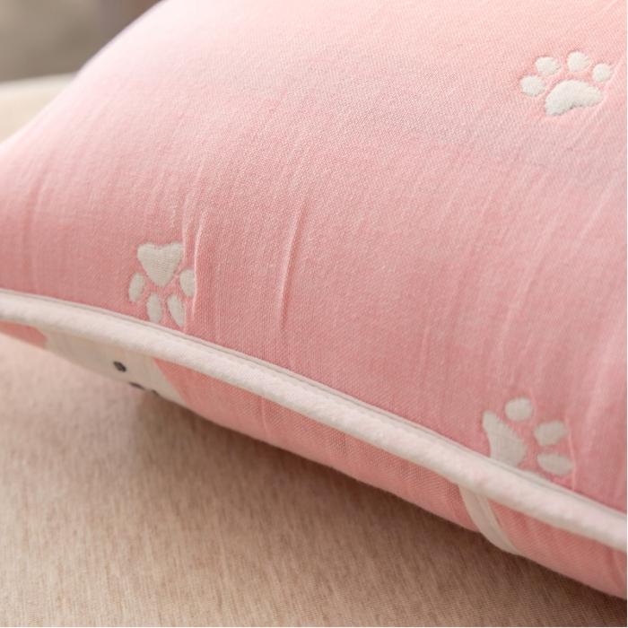91家纺网 家纺一手货源 找家纺 A类纯棉六层纱布枕套婴儿童幼儿园枕皮全棉宝宝枕头套甜蜜小熊粉