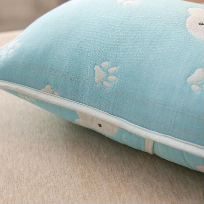 91家纺网 家纺一手货源 找家纺 A类纯棉六层纱布枕套婴儿童幼儿园枕皮全棉宝宝枕头套甜蜜小熊蓝