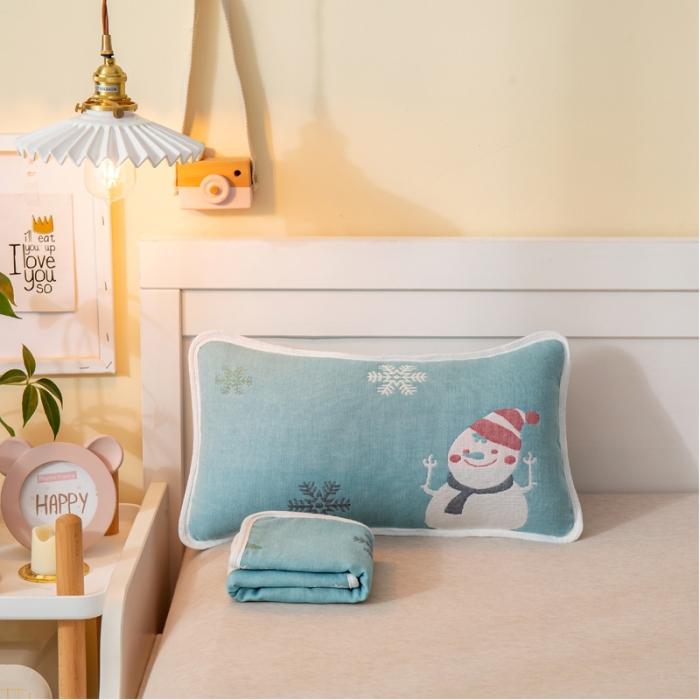 91家纺网 家纺一手货源 找家纺 A类纯棉六层纱布枕套婴儿童幼儿园枕皮全棉宝宝枕头套雪人兰