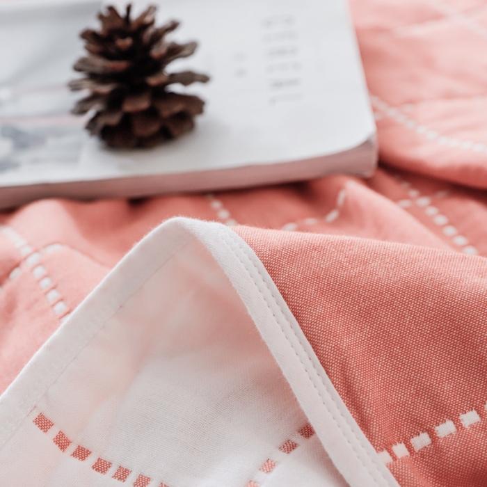 91家纺网 家纺一手货源 找家纺 朴尔家纺 六层全棉纱布毛巾被 时尚虚线-粉色