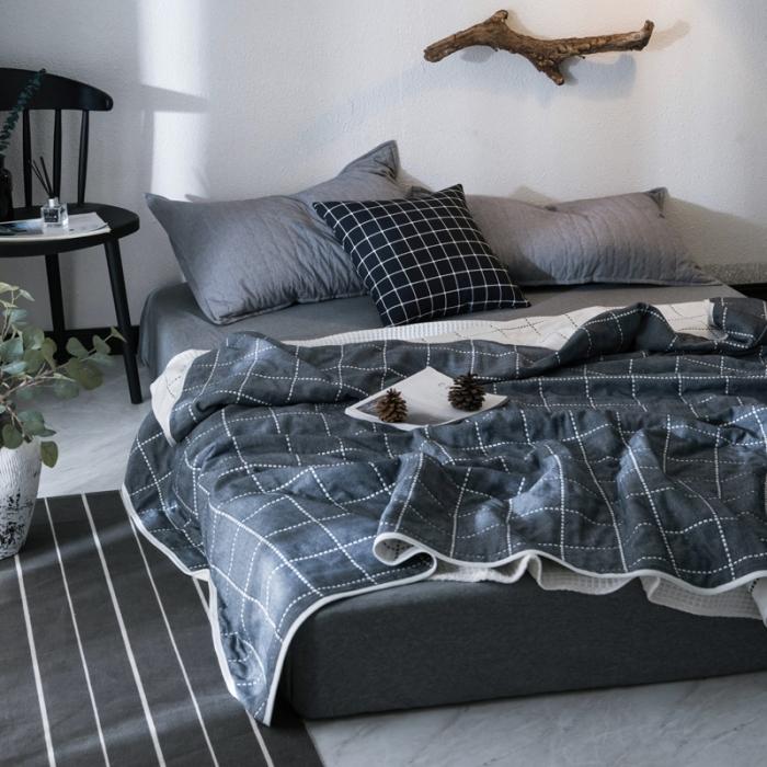 91家纺网 家纺一手货源 找家纺 朴尔家纺 六层全棉纱布毛巾被 时尚虚线-藏青