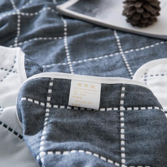 91家纺网 家纺一手货源 找家纺 朴尔家纺 六层全棉纱布毛巾被 时尚虚线-藏青