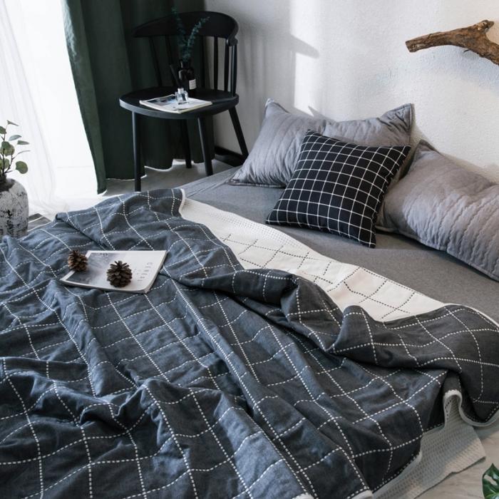 91家纺网 家纺一手货源 找家纺 朴尔家纺 六层全棉纱布毛巾被 时尚虚线-藏青