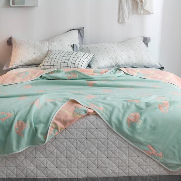 91家纺网 家纺一手货源 找家纺 朴尔家纺 六层全棉纱布毛巾被 绿色动物园