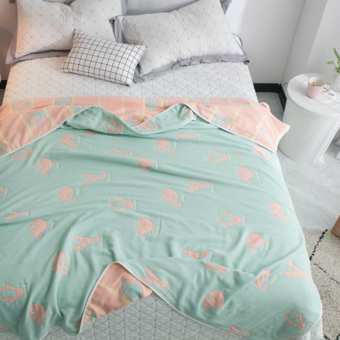 91家纺网 家纺一手货源 找家纺 朴尔家纺 六层全棉纱布毛巾被 绿色动物园