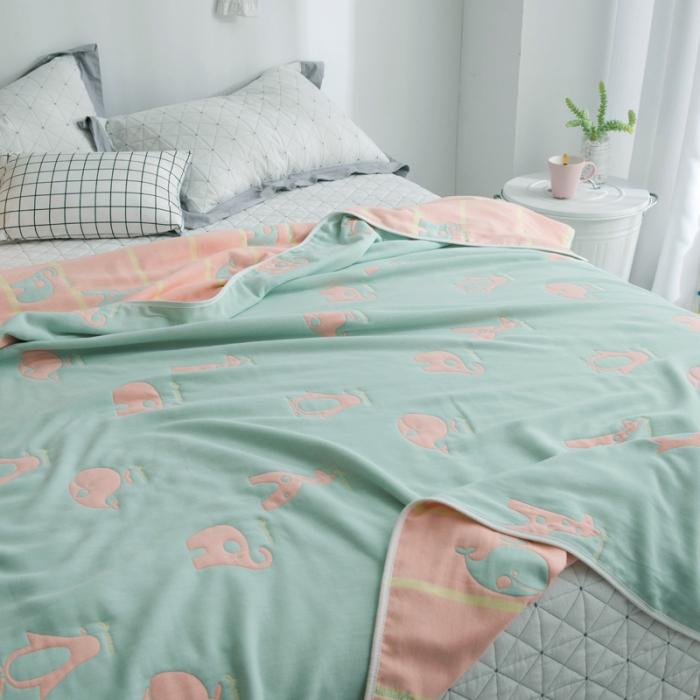 91家纺网 家纺一手货源 找家纺 朴尔家纺 六层全棉纱布毛巾被 绿色动物园