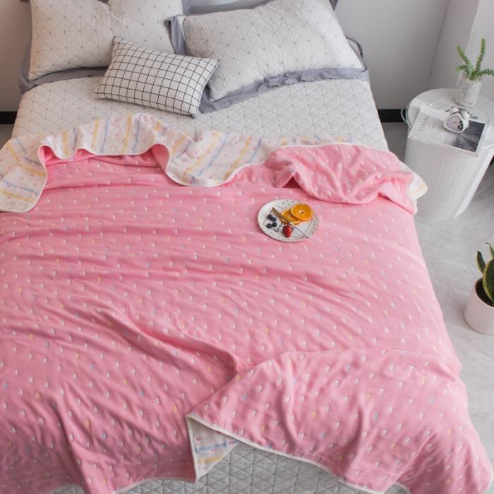 91家纺网 家纺一手货源 找家纺 朴尔家纺 六层全棉纱布毛巾被 缤纷爱心-粉