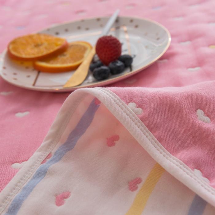 91家纺网 家纺一手货源 找家纺 朴尔家纺 六层全棉纱布毛巾被 缤纷爱心-粉