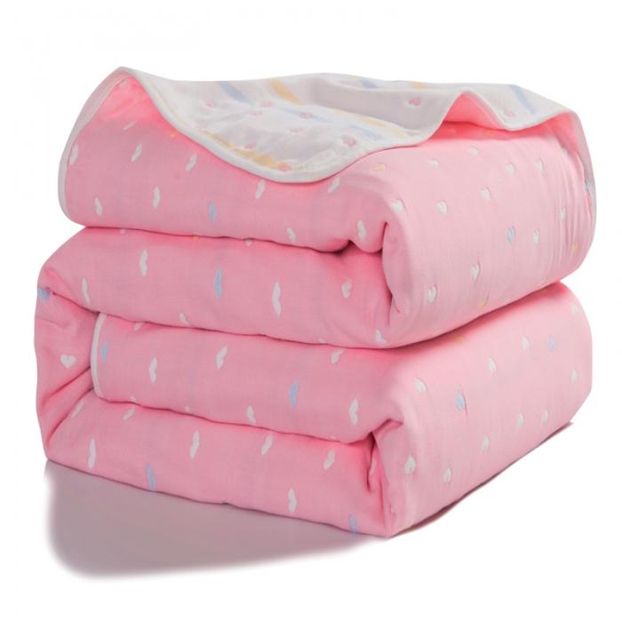91家纺网 家纺一手货源 找家纺 朴尔家纺 六层全棉纱布毛巾被 缤纷爱心-粉