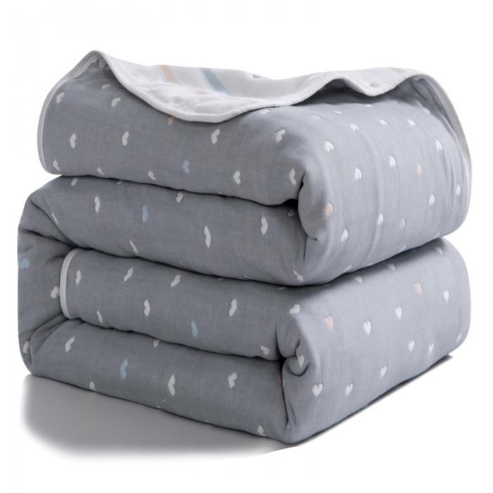 91家纺网 家纺一手货源 找家纺 朴尔家纺 六层全棉纱布毛巾被 缤纷爱心-灰