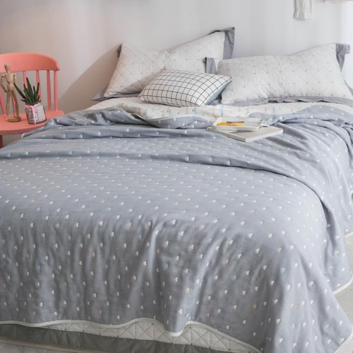 91家纺网 家纺一手货源 找家纺 朴尔家纺 六层全棉纱布毛巾被 缤纷爱心-灰