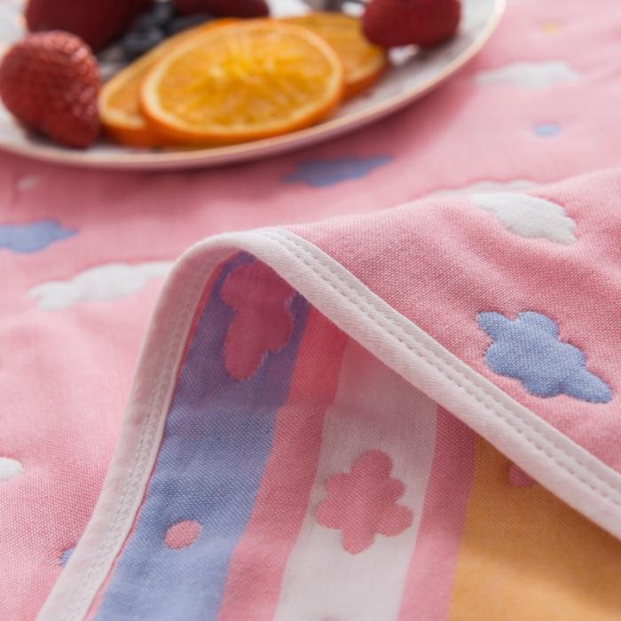 91家纺网 家纺一手货源 找家纺 朴尔家纺 六层全棉纱布毛巾被 彩云-粉