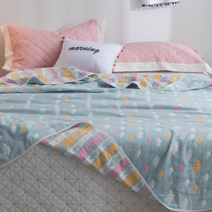 91家纺网 家纺一手货源 找家纺 朴尔家纺 六层全棉纱布毛巾被 彩云-兰