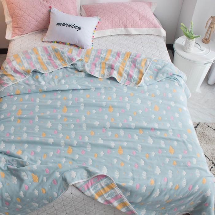 91家纺网 家纺一手货源 找家纺 朴尔家纺 六层全棉纱布毛巾被 彩云-兰