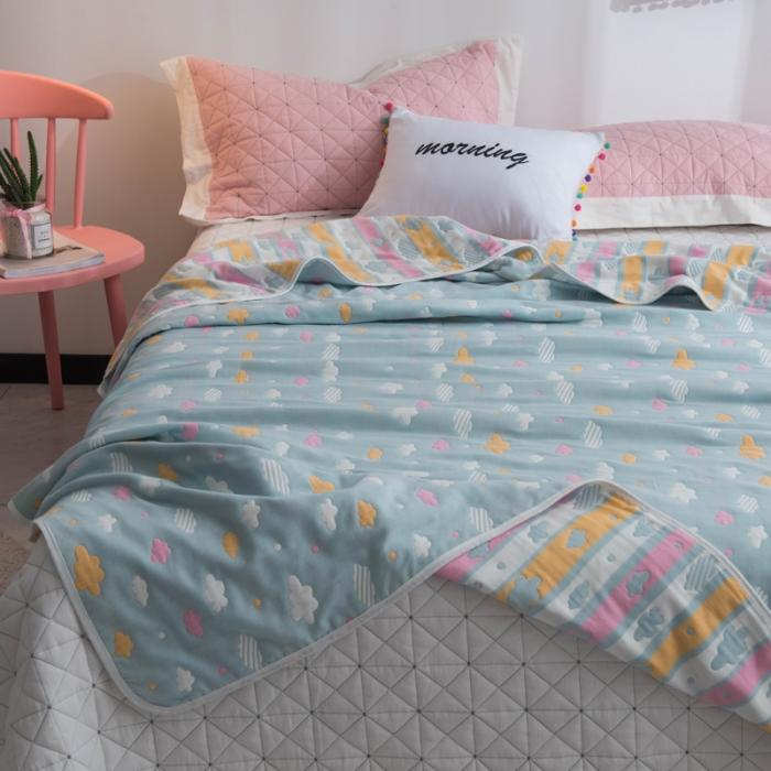 91家纺网 家纺一手货源 找家纺 朴尔家纺 六层全棉纱布毛巾被 彩云-兰