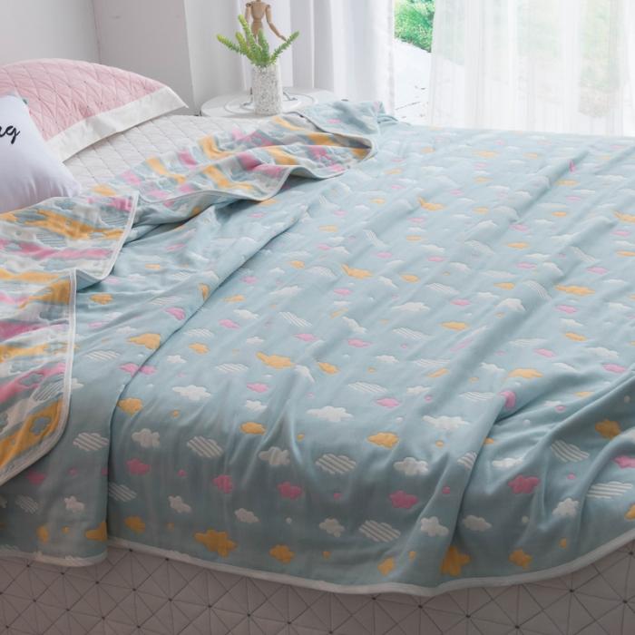 91家纺网 家纺一手货源 找家纺 朴尔家纺 六层全棉纱布毛巾被 彩云-兰